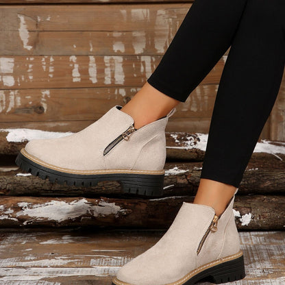 Damen Stiefeletten Reißverschluss Robust