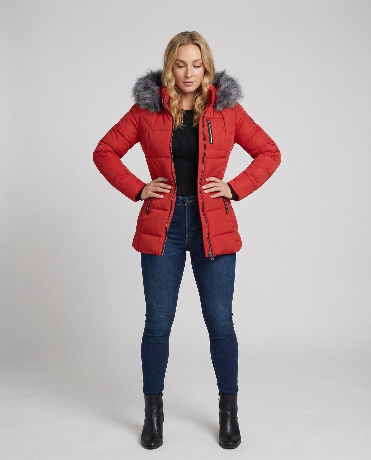Damen Daunenjacke Fellkragen