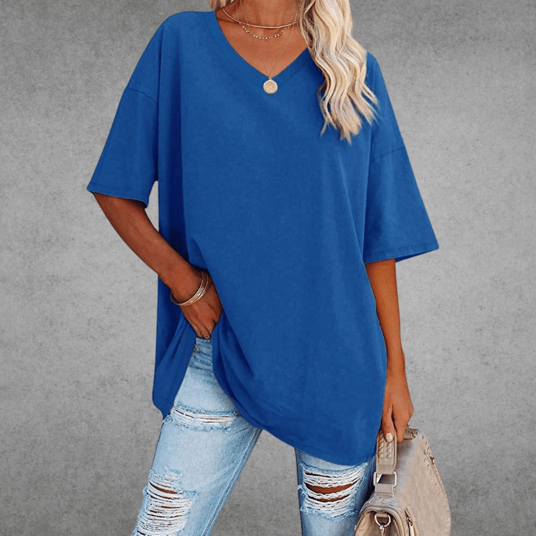 Damen Oversize T-Shirt V-Ausschnitt Lässig