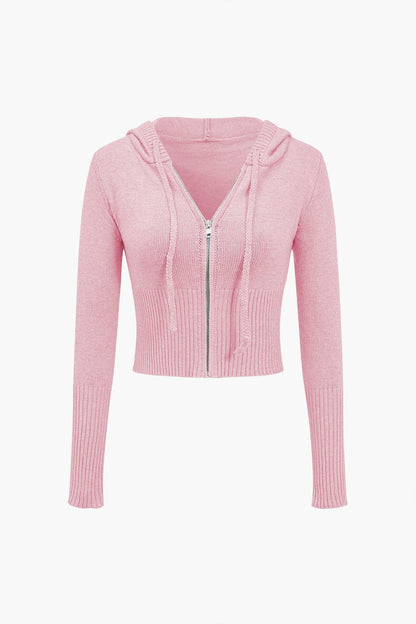 Damen Strick-Set Kapuzenjacke Schlaghose