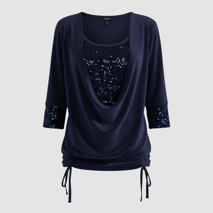 Damen Pailletten Bluse Figurfreundlich Langarm