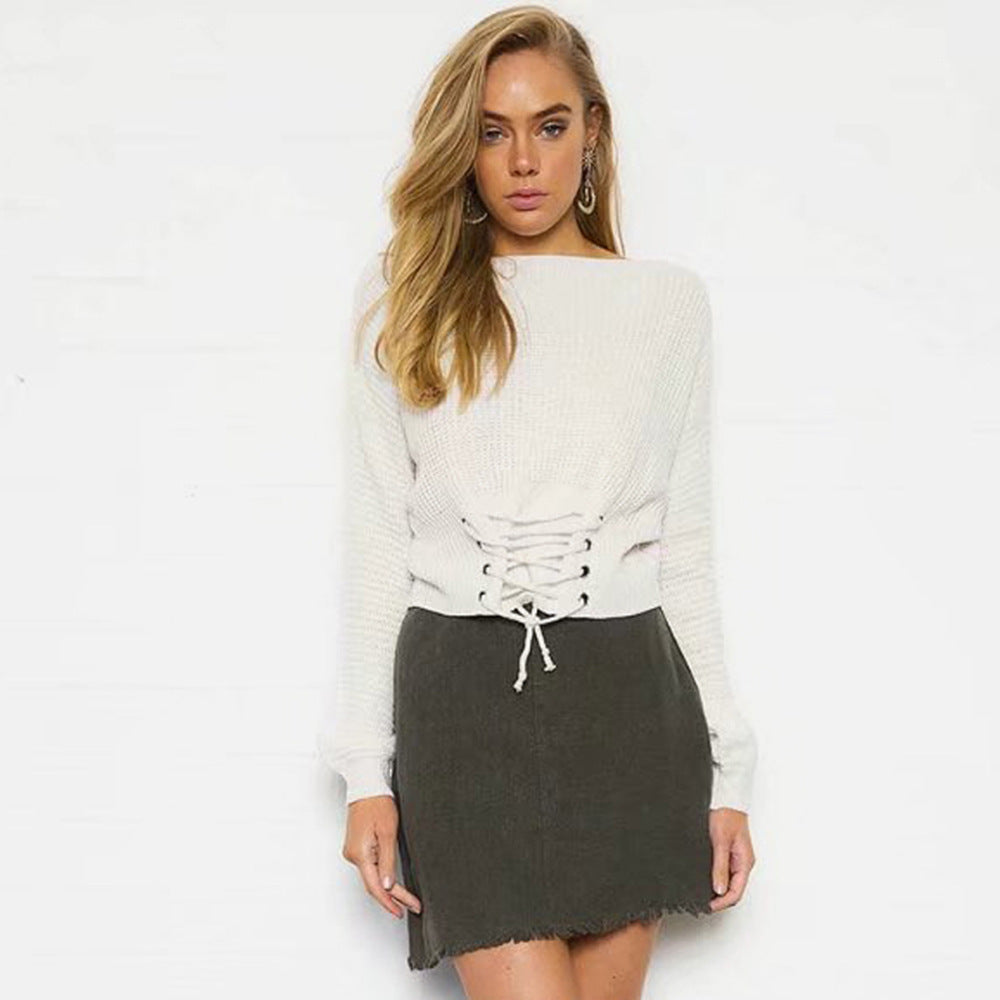 Damen Strickpullover mit Schnürdesign Norvielle