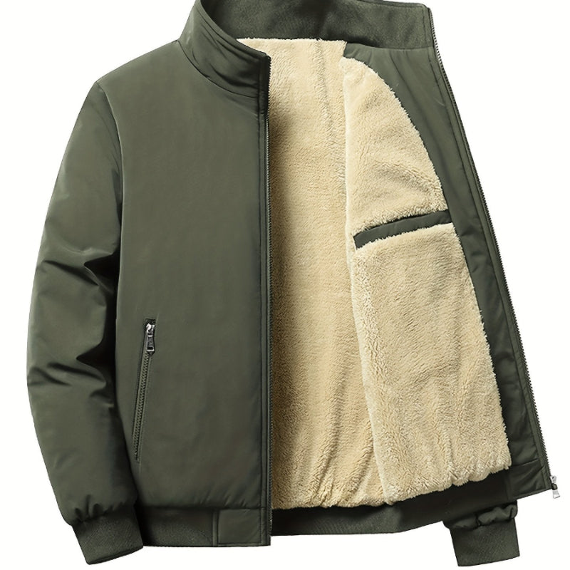 Herren Outdoorjacke Fleecefutter Reißverschluss Uni Stehkragen