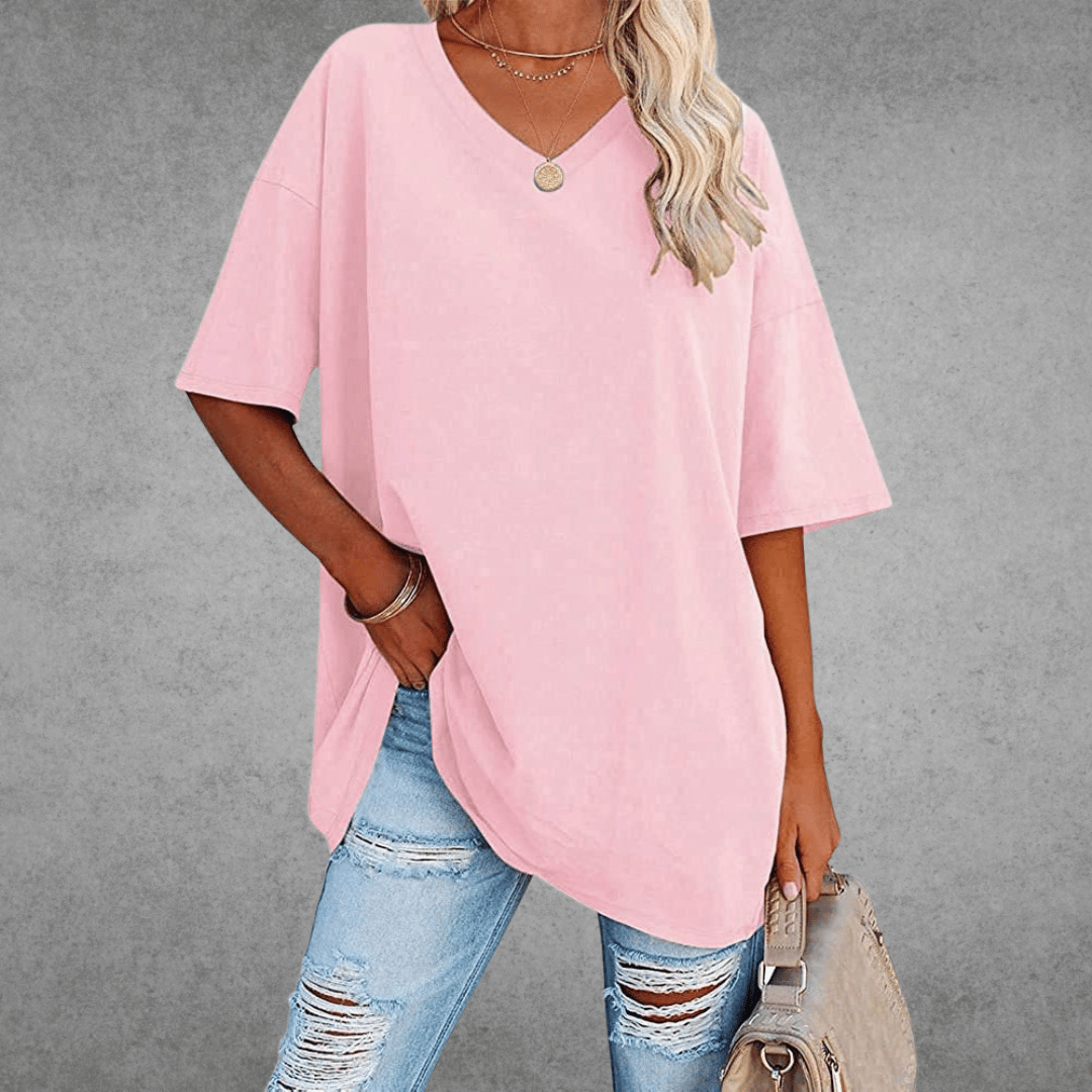 Damen T-Shirt V-Ausschnitt Einfarbig Übergroß