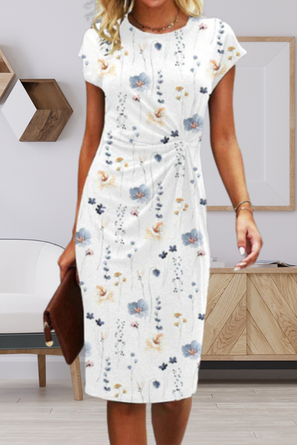 Norvielle Damen Midi-Kleid Blumenmuster Gedrehter Vorderteil - Norvielle