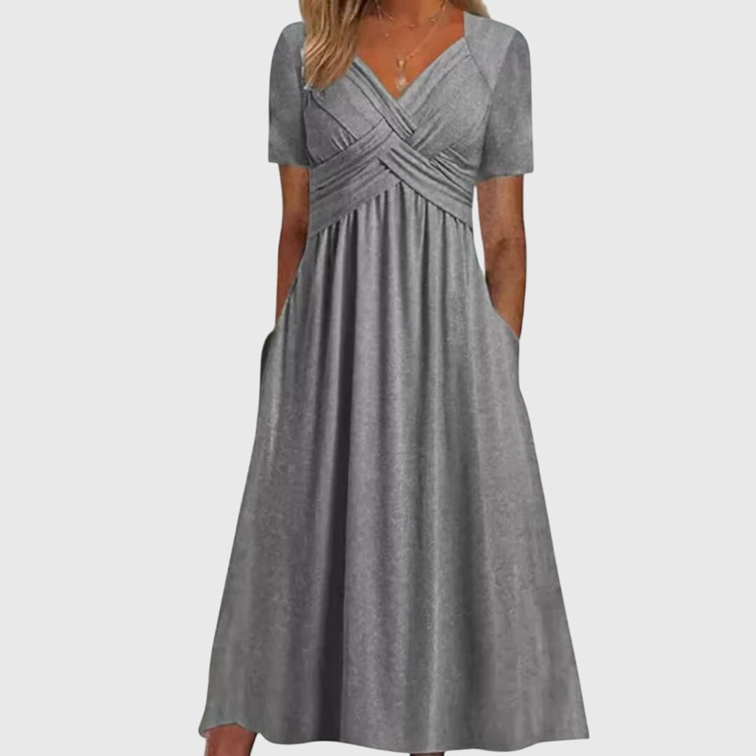 Damen Maxikleid V-Ausschnitt Kurzärmel
