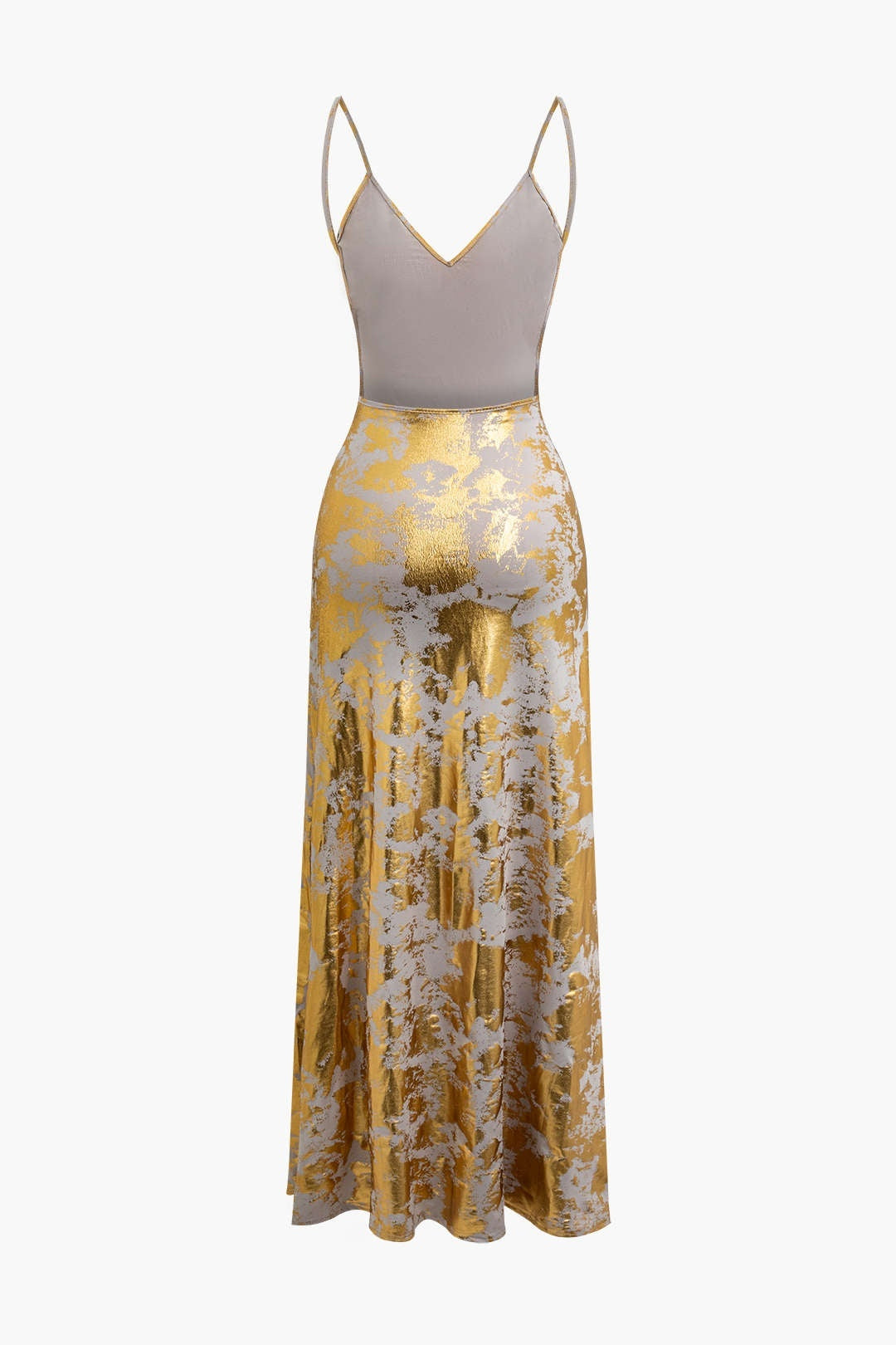 Damen Abendkleid Spaghettiträger Goldschimmer Rock
