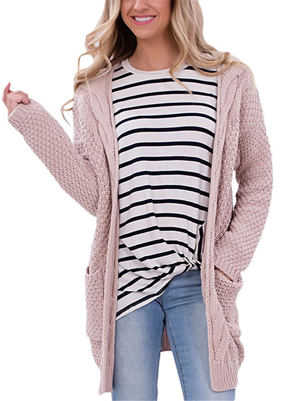 Damen Strickjacke Strukturiertes Muster Praktische Taschen Norvielle