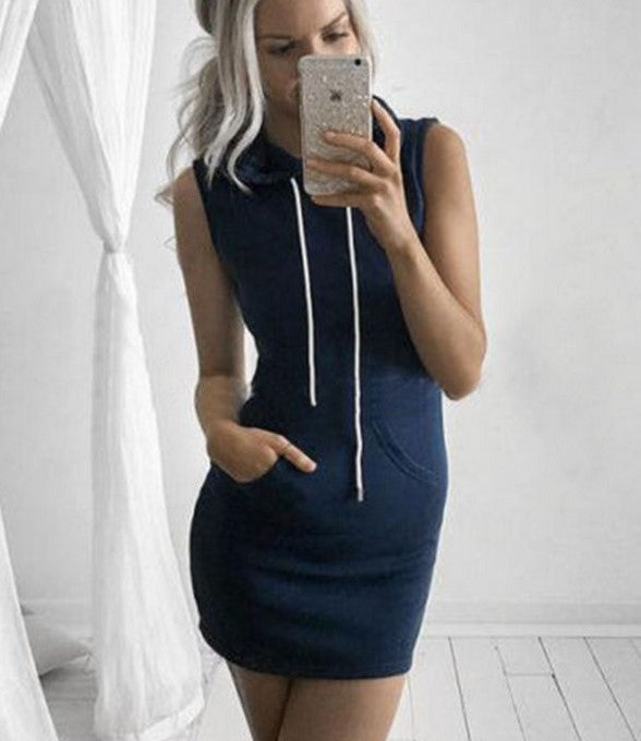 Damen Freizeitkleid Kapuze Taschen Norvielle