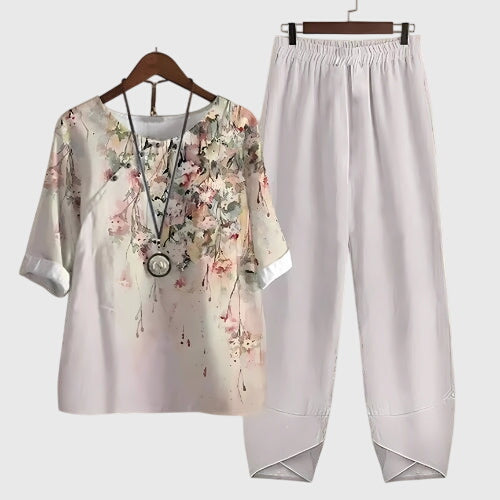 Damen Zweiteiliges Set Schmetterlings-Design Lockere Bluse und Rock