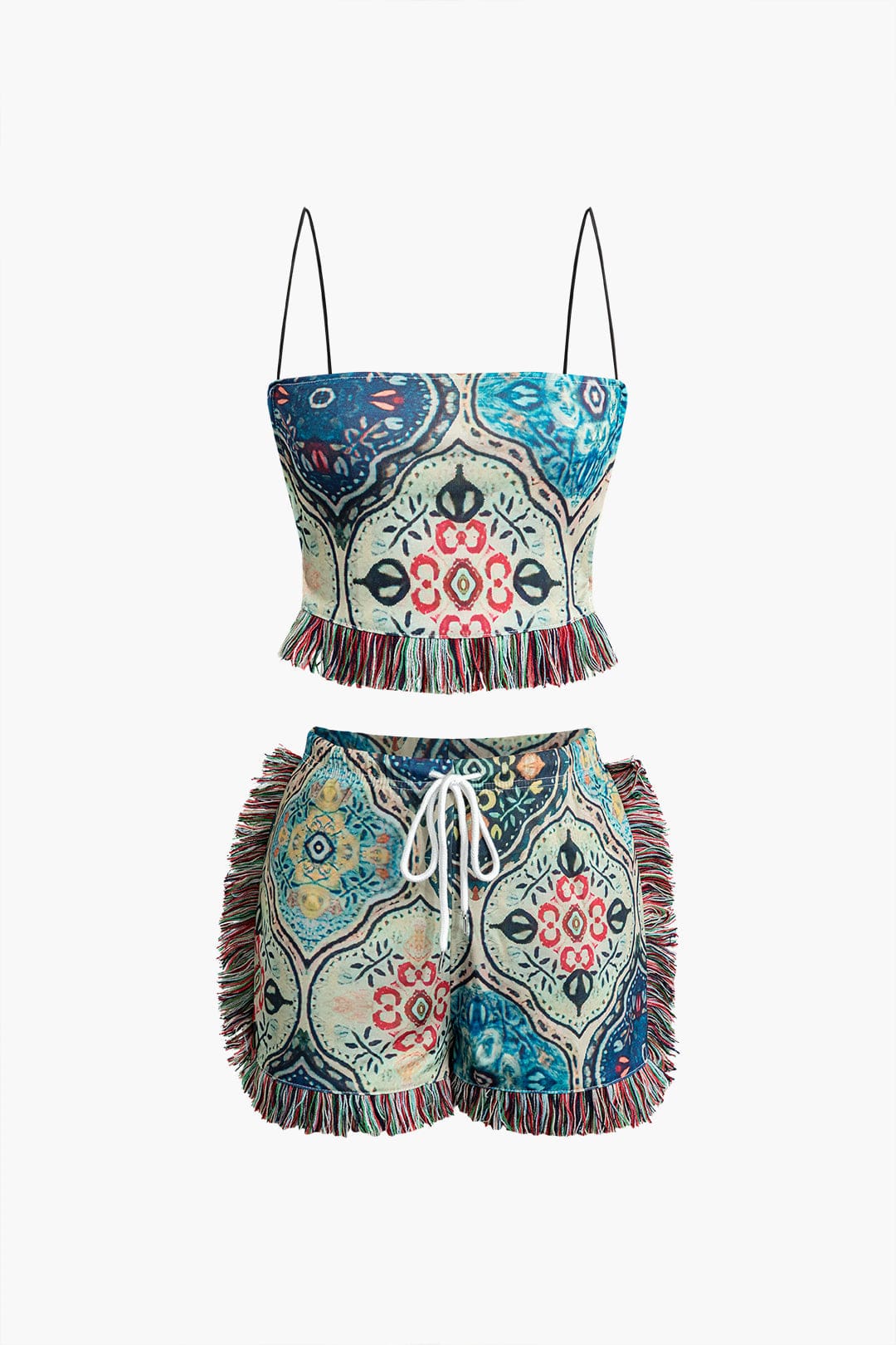 Damen Zweiteiler-Set Boho-Print Fransen - Norvielle