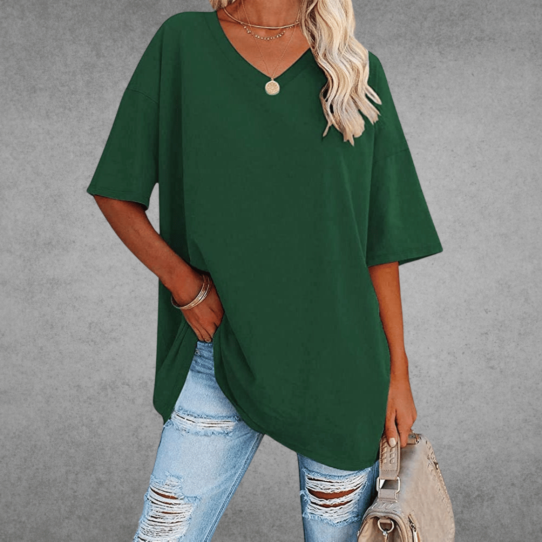 Damen Oversize T-Shirt V-Ausschnitt Lässig
