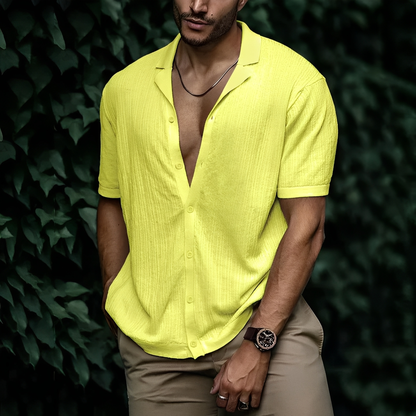 Herren Sommerhemd Elegantes Baumwolle Weiß