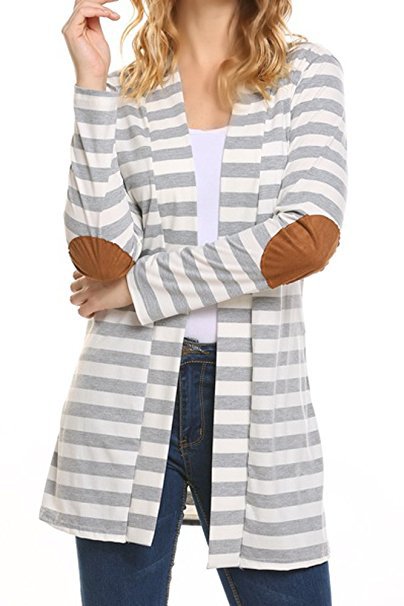 Damen Strickcardigan Lässig Ellbogenpatches Beige