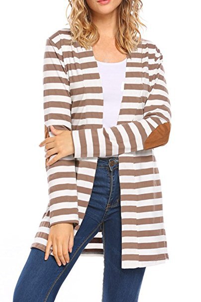 Damen Strickcardigan Lässig Ellbogenpatches Beige