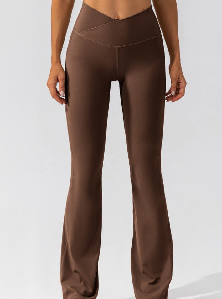 Damen High-Waist Flare Leggings mit Crossover-Bund