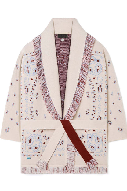 Damen Bandana Cardigan Mit Fransen Muster Warm