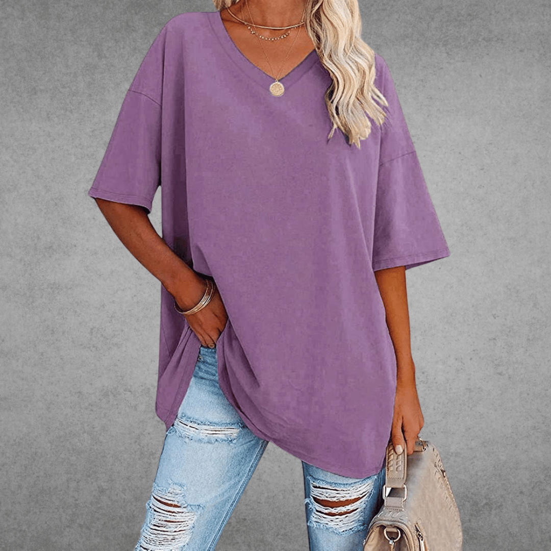 Damen Oversize T-Shirt V-Ausschnitt Lässig