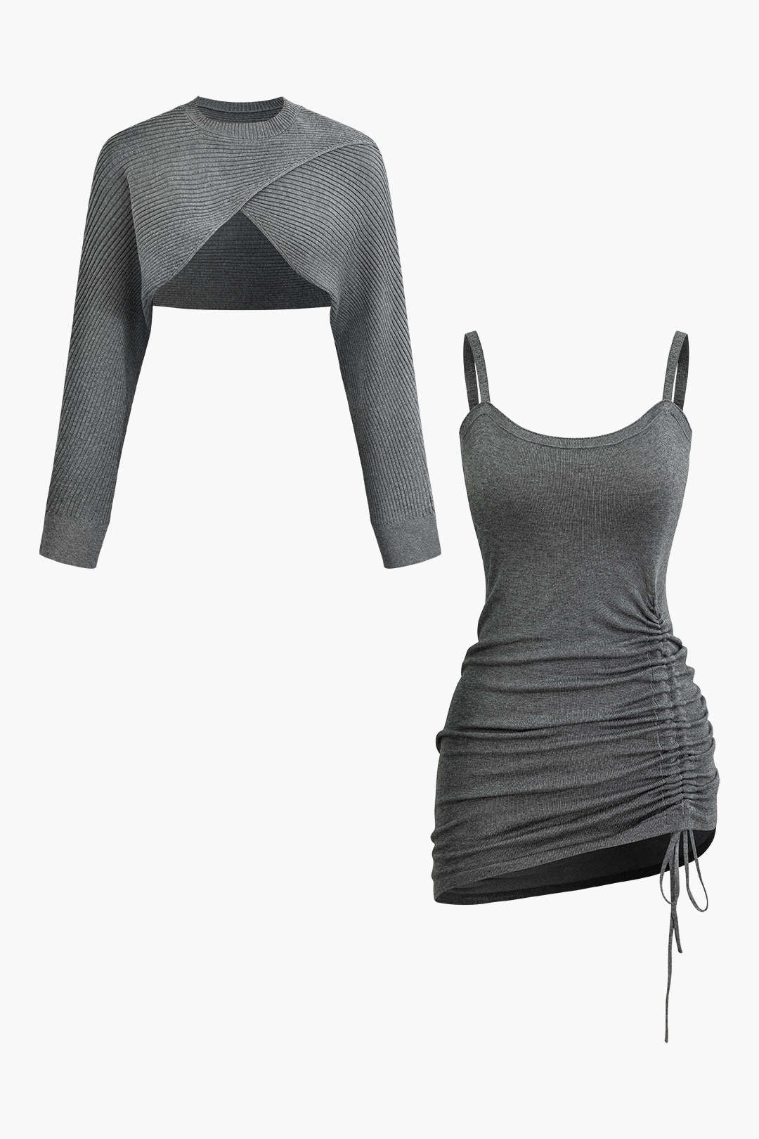 Anastasia Damen Zweiteiler-Set Cutout-Pullover Gerafftes Kleid - Norvielle
