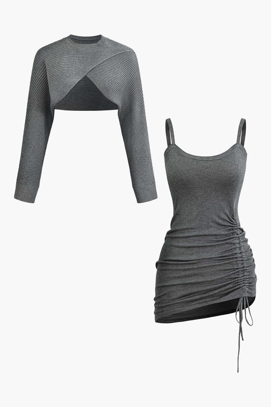 Anastasia Damen Zweiteiler-Set Cutout-Pullover Gerafftes Kleid - Norvielle