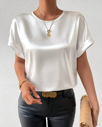 Norvielle Damen T-Shirt Rundhals Satin Glatt - Norvielle