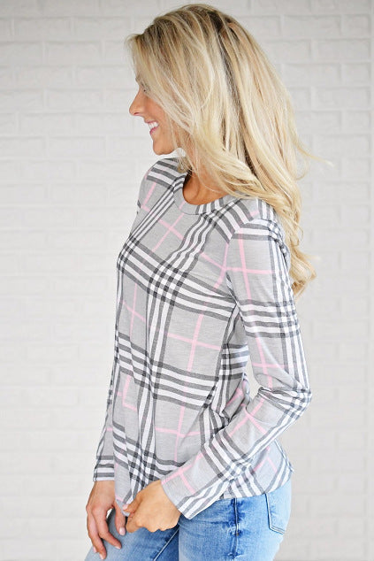 Damen Langarmshirt Karomuster Seitenschlitze Norvielle