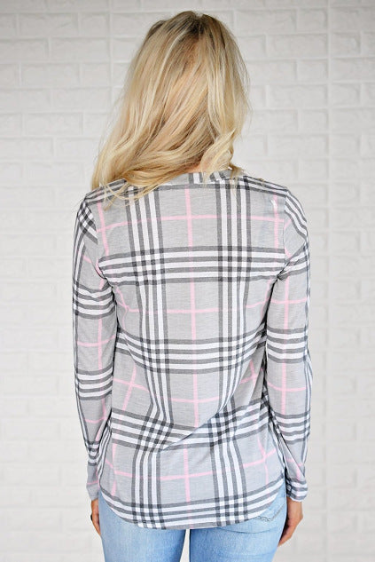 Damen Langarmshirt Karomuster Seitenschlitze Norvielle