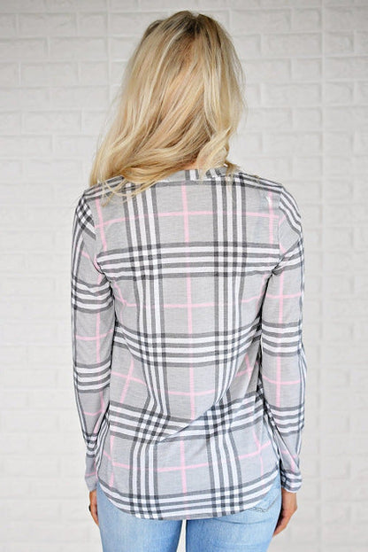 Damen Langarmshirt Karomuster Seitenschlitze Norvielle