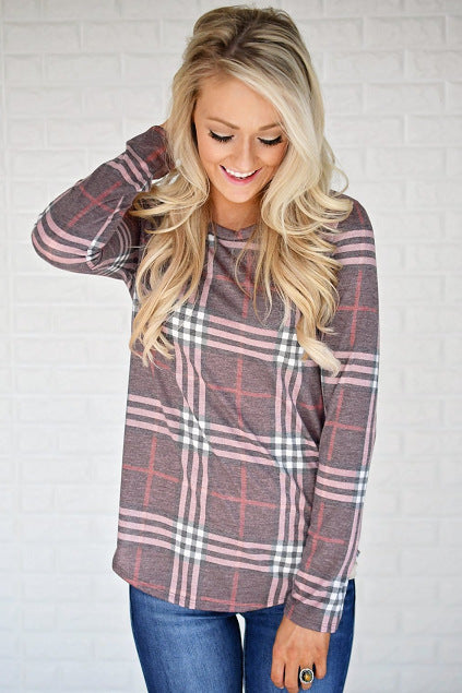 Damen Langarmshirt Karomuster Seitenschlitze Norvielle