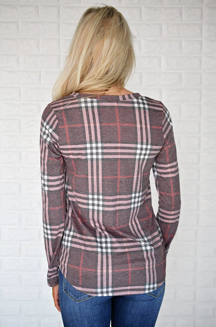 Damen Langarmshirt Karomuster Seitenschlitze Norvielle