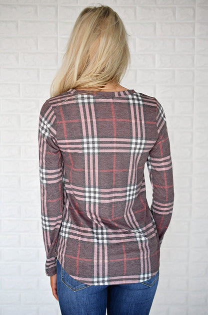 Damen Langarmshirt Karomuster Seitenschlitze Norvielle