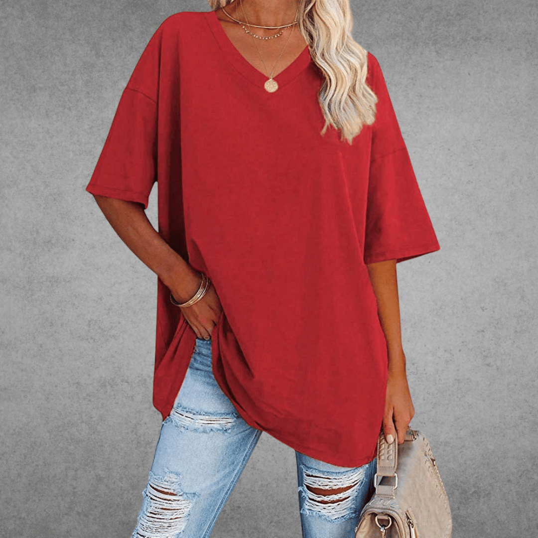 Damen Oversize T-Shirt V-Ausschnitt Lässig