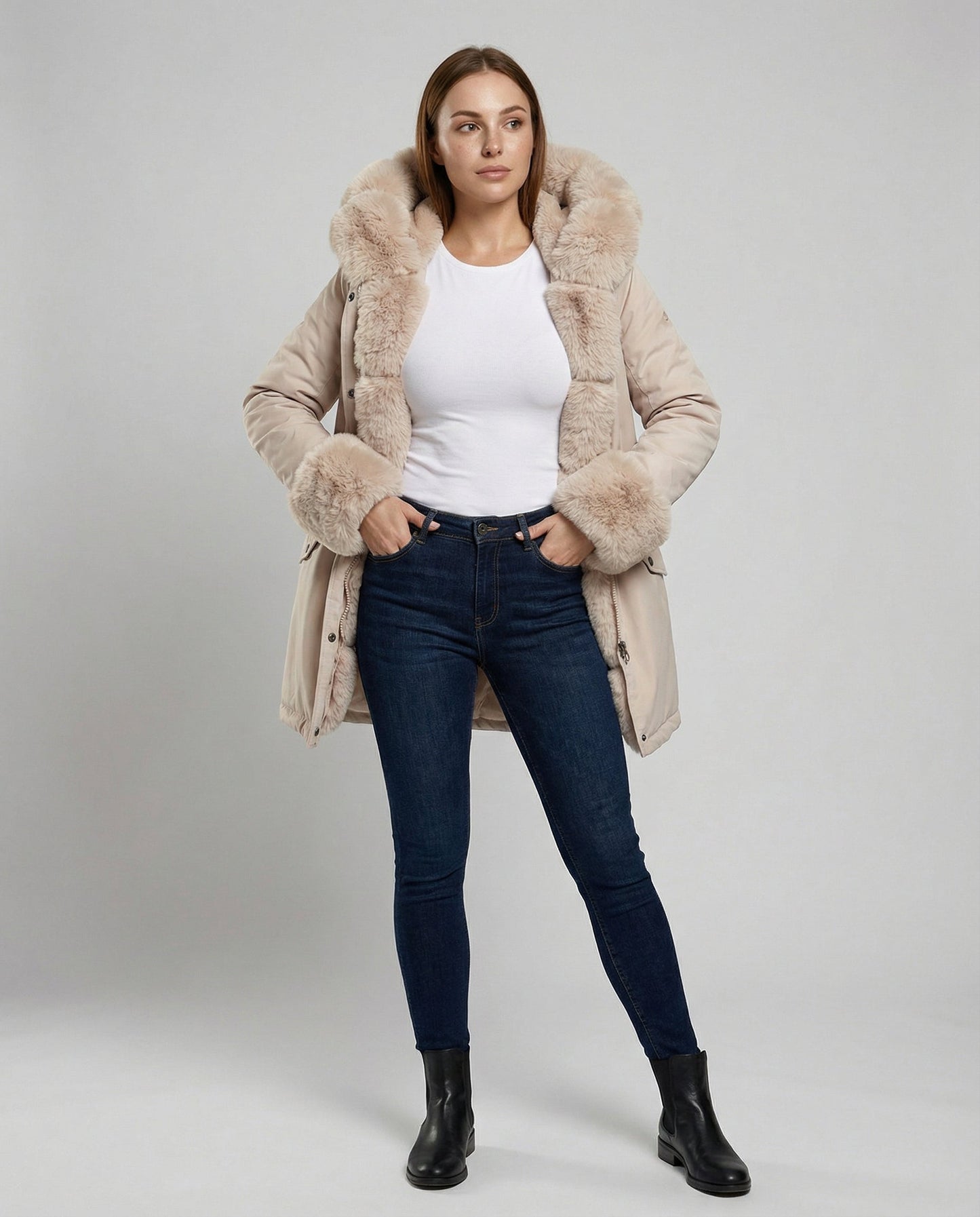 Damen Kunstpelzjacke Elegantes Design