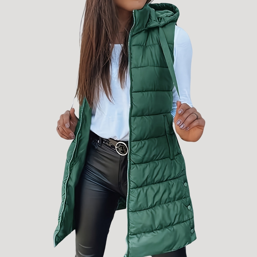 Damen Steppweste Mit Kapuze Winter Schwarz - Norvielle