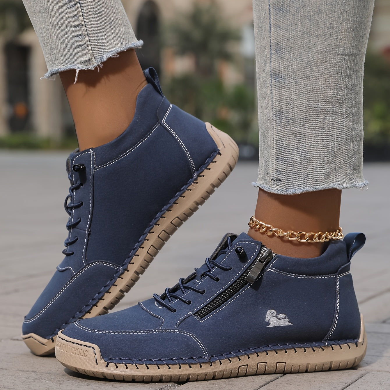 Damen Bequeme Schnürschuhe Reißverschluss