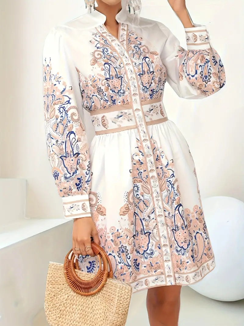 Damen Maxikleid Blumenmuster V-Ausschnitt Lange Ärmel