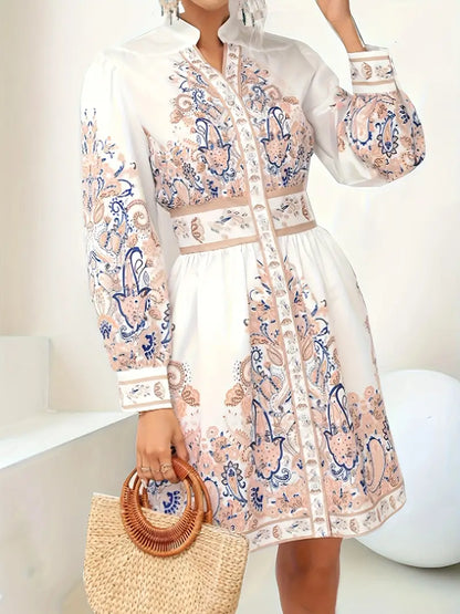Damen Maxikleid Blumenmuster V-Ausschnitt Lange Ärmel
