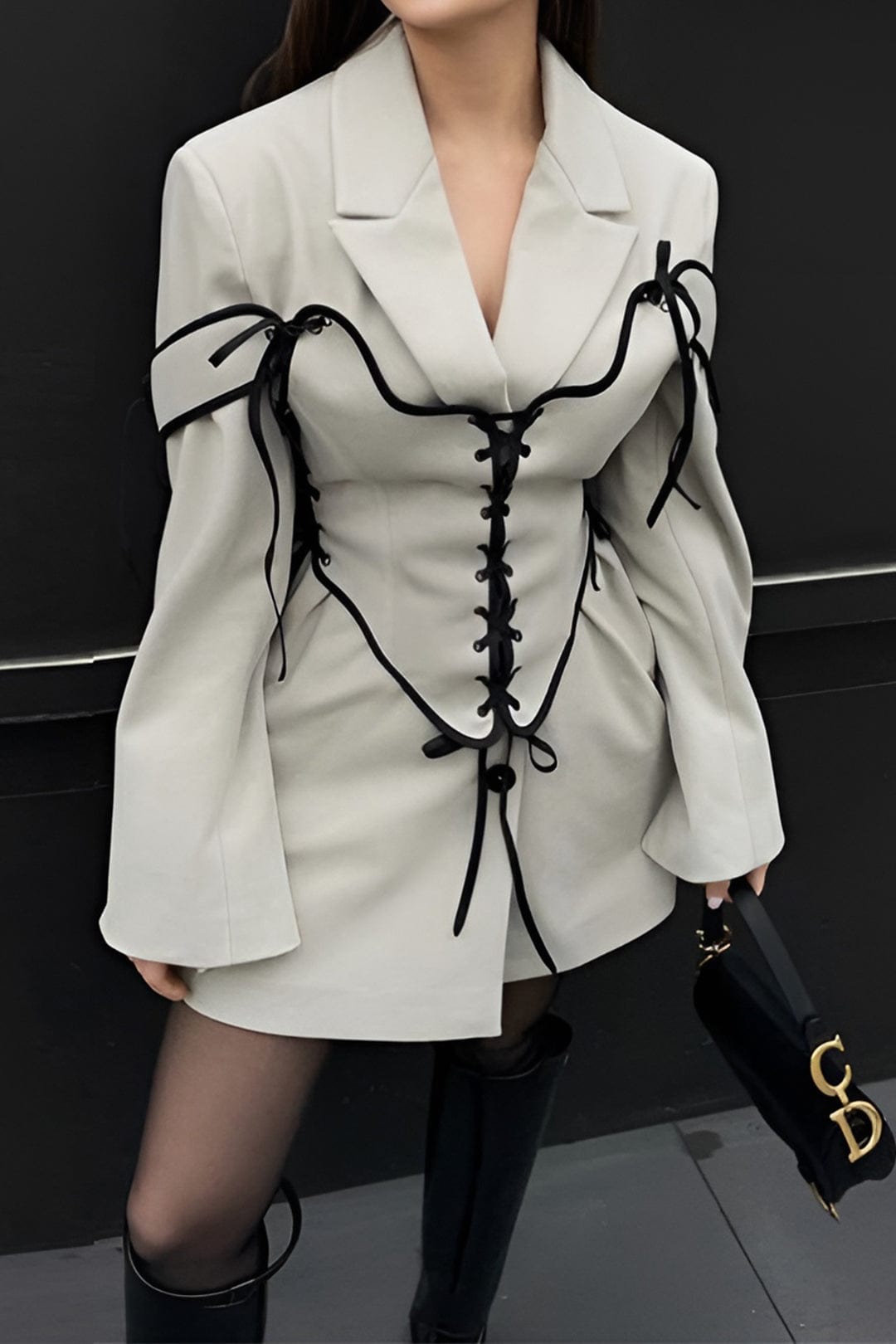 Damen Zweiteiler-Set Blazer Korsett-Schnürung - Norvielle
