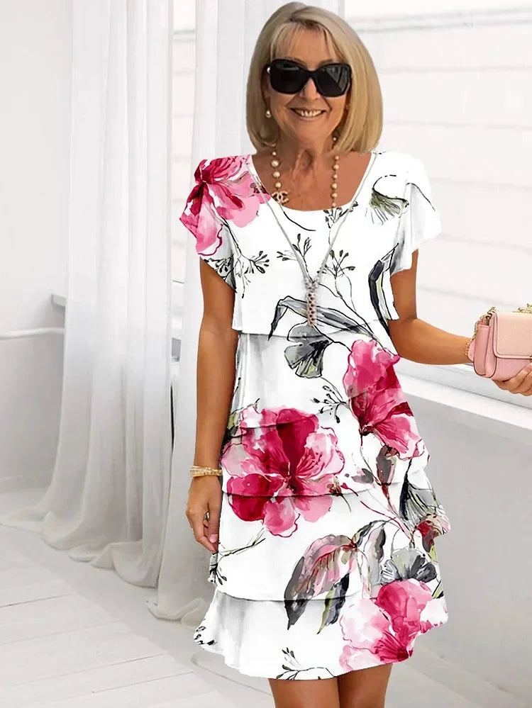 Norvielle Damen Blumenrüschenkleid Mehrschichtig