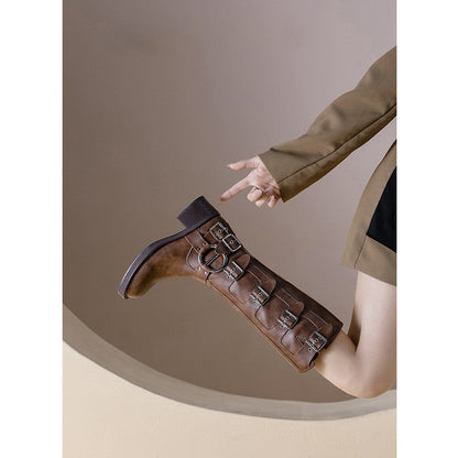Damen Stiefel Mit Schnalle Chunky Absatz