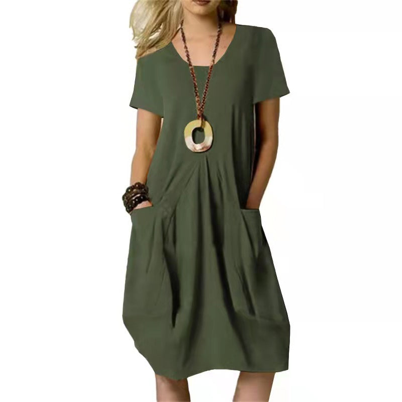Damen Midikleid Kurzärmelig Mit Taschen - Norvielle