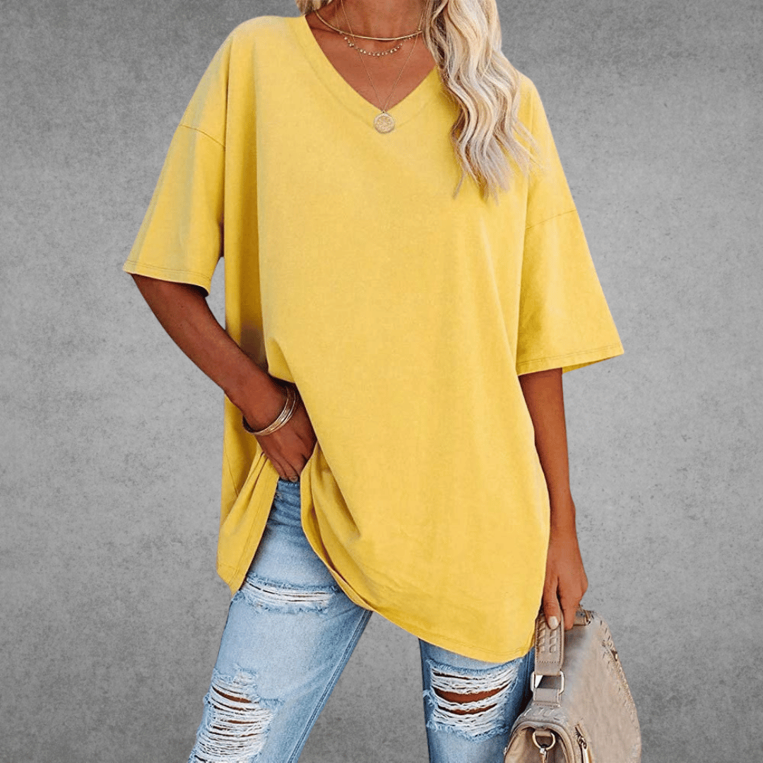 Damen T-Shirt V-Ausschnitt Einfarbig Übergroß