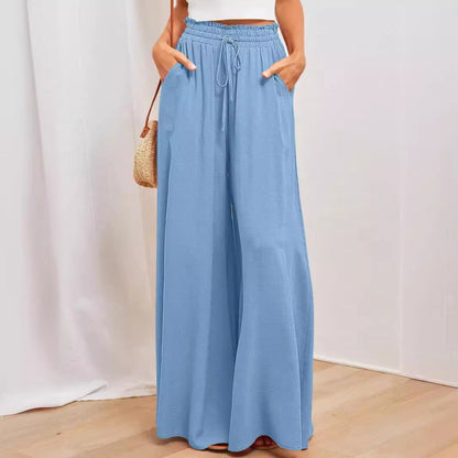 Elastischer Damen Gürtelhose Weite Bein Hohe Taille