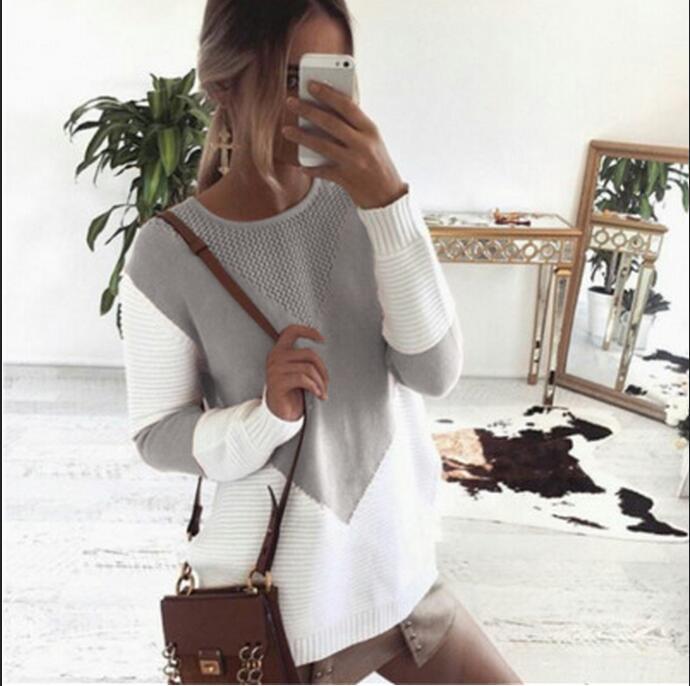 Damen Strickpullover Zickzackmuster Strukturierte Ärmel