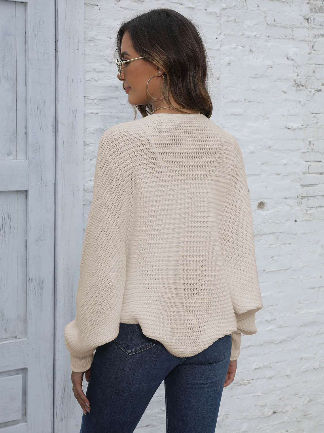 Damen Offener Cardigan Kurz Bat Sleeve V-Ausschnitt