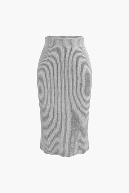Damen Strick-Set Wickel-Oberteil Bleistiftrock Elegantes