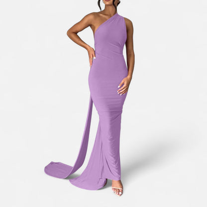 Damen Maxikleid Ein-Schulter-Neckholder