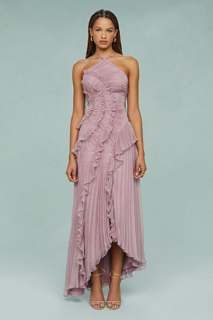 Damen Rüschen Midikleid Gefaltetes Neckholder
