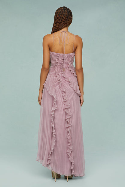 Damen Rüschen Midikleid Gefaltetes Neckholder