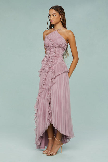 Damen Rüschen Midikleid Gefaltetes Neckholder